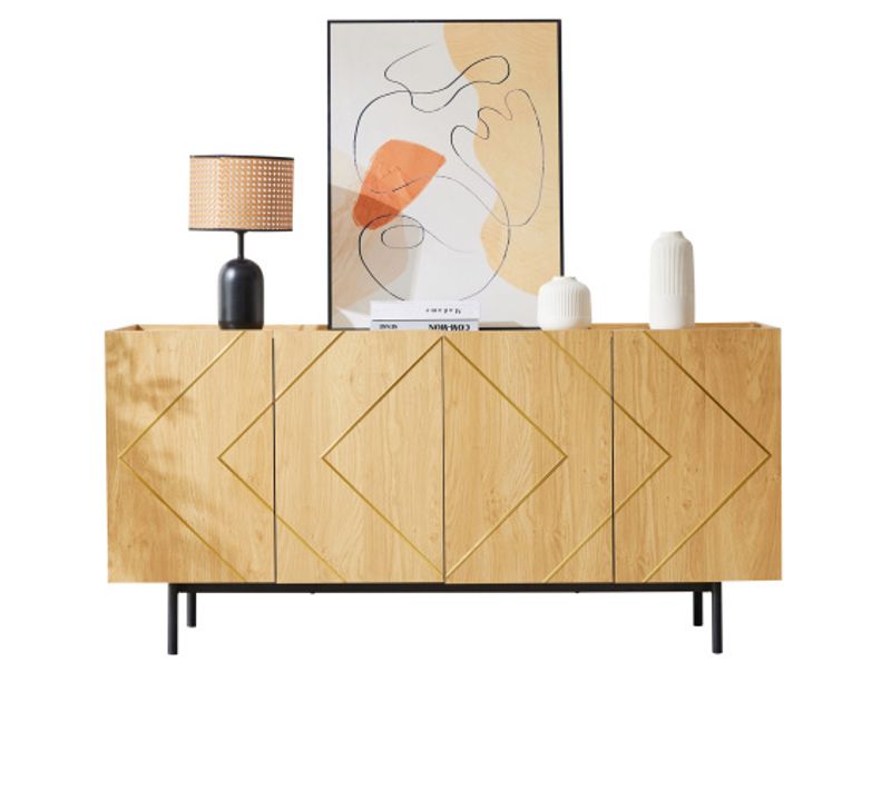 Buffet 4 Portes 160x40x78 Cm, Incrustation Métal, Naturel