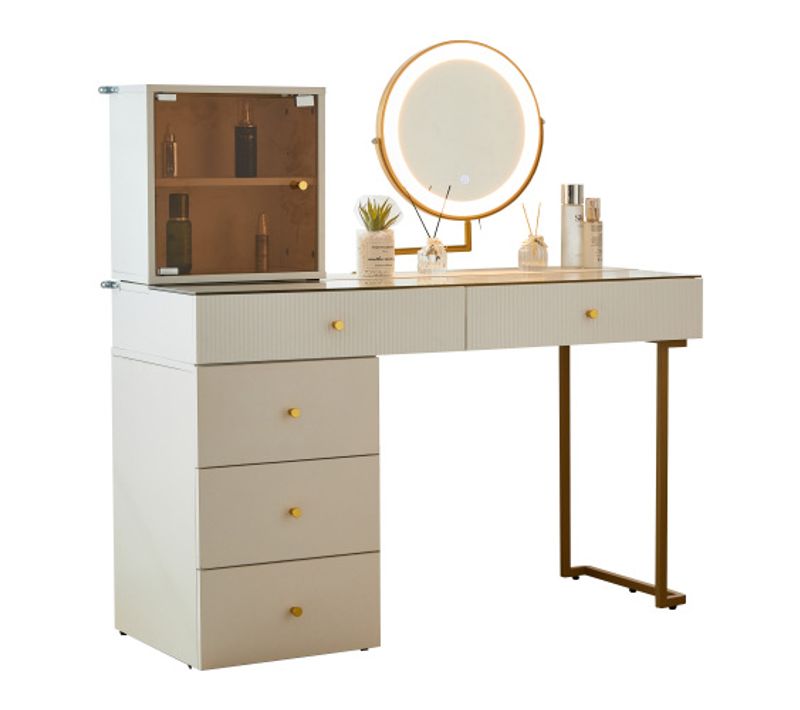 Coiffeuse Avec Miroir LED Et Plateau En Verre, Blanc, 120x45x115 Cm