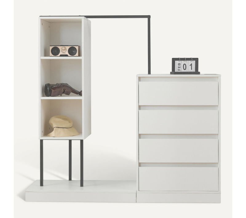 Armoire, Meuble De Rangement 100 X 40 X 135 Cm, Avec 4 Tiroirs, Penderie, Blanc Et Noir