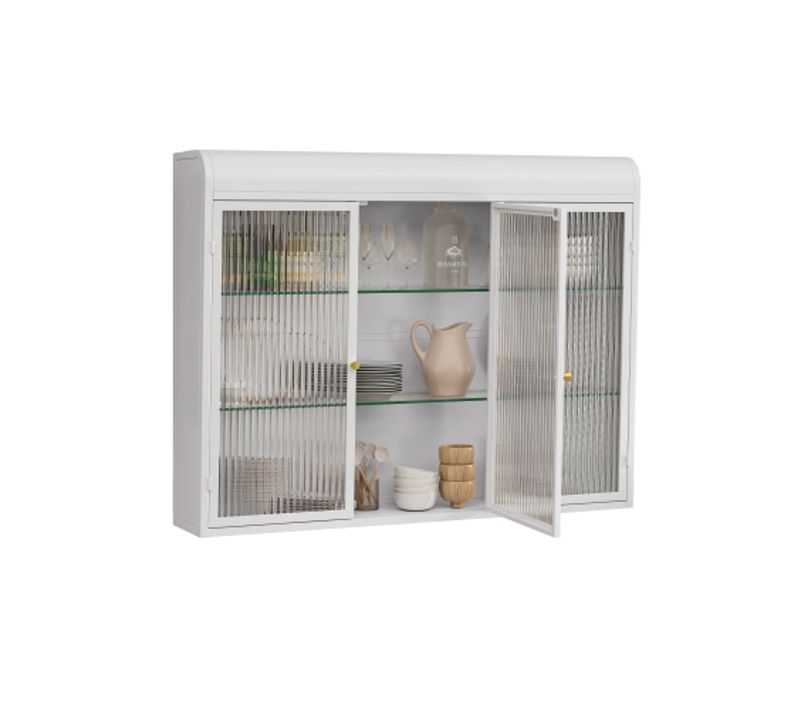 Armoires Murales Cintrées En Verre à 3 Portes Pour Cuisine, Salon Et Salle De Bain, Blanc