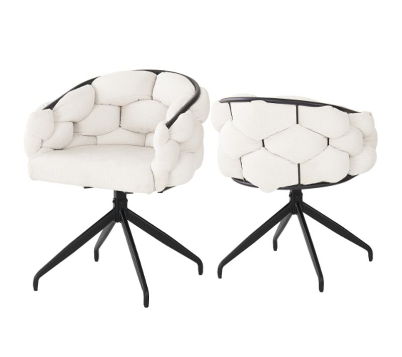 Lot De 2 Chaises Pivotantes En Velours, Piètement Métal, Dossier Rembourré, Beige