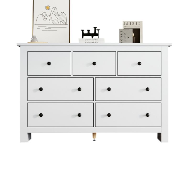 Commode à 7 Tiroirs 152x40x89 Cm, Style Campagne Moderne, Pour Cuisine Et Salon, Blanc