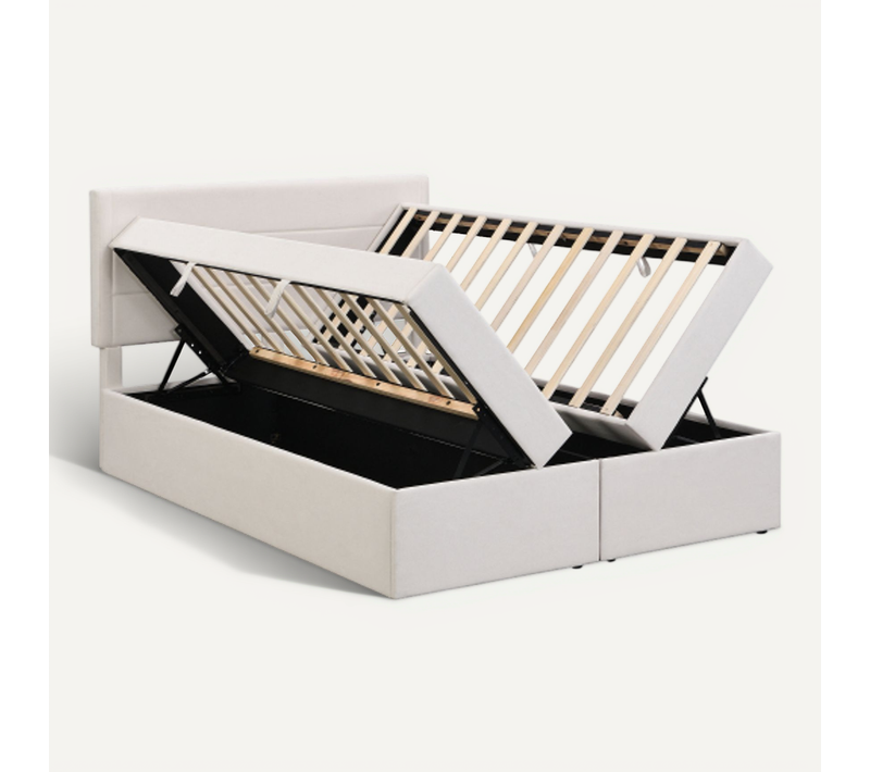 Lit Coffre 140x200 Cm Avec Rangement Et Sommier à Lattes, En Lin, Beige