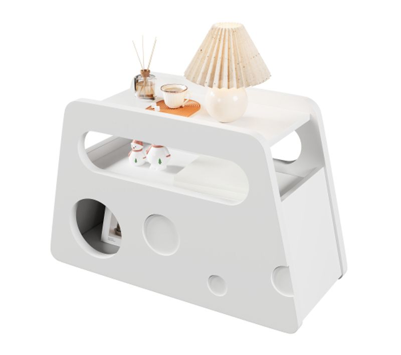 Table Basse Blanche, Table D'appoint Mobile 81x33x51,5 Cm Avec Roulettes Et Coins Arrondis