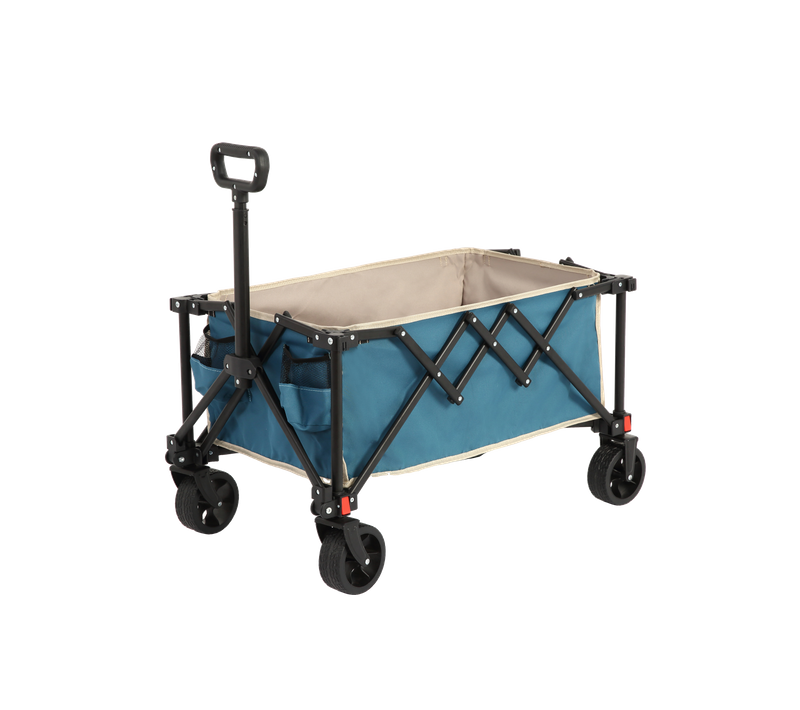 Chariot De Transport Pliable Bleu Avec Roues Tout-terrain, Cadre Acier, Poignée Télescopique, 80 L