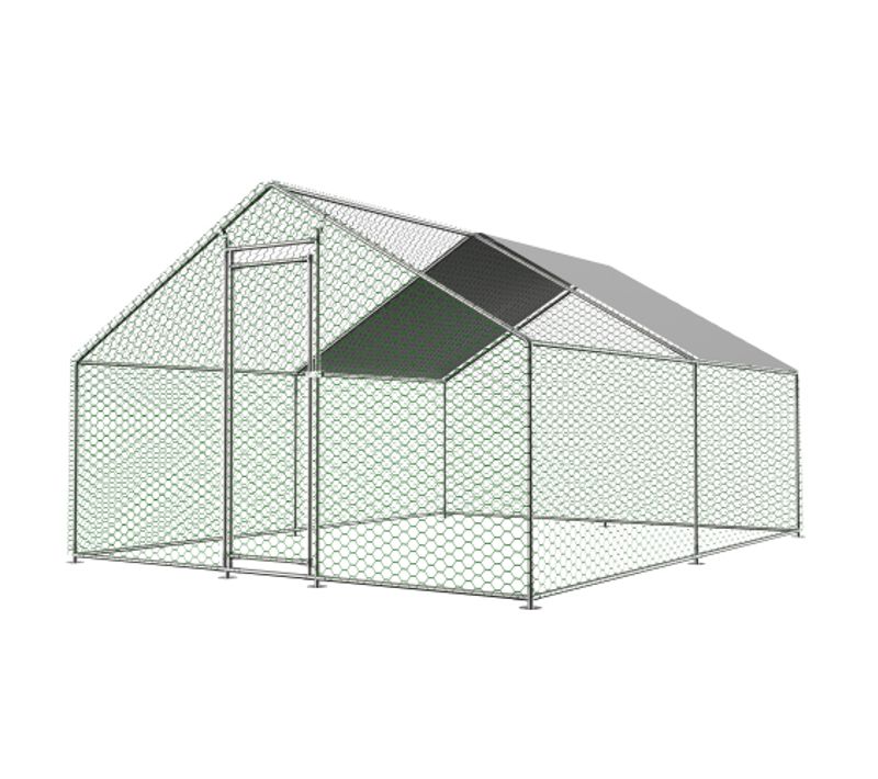 Enclos Poulailler Extérieur Métal 3x4x2 M Avec Bâche Pe Étanche Et Serrure, Argent