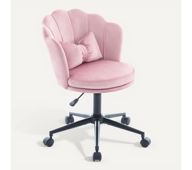 Chaise De Bureau Pivotante En Velours, Dossier Forme Pétale, Coussin Lombaire Papillon, Rose