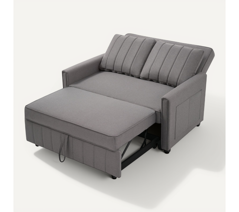 Canapé Convertible 2 Places Gris Antique En Tissu Coton-lin, Couchage 180 X 127 Cm