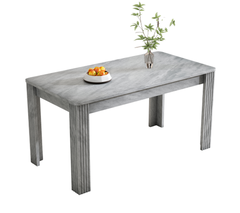 Table à Manger Gris En Panneaux De Particules, Pieds Épais, Style Moderne