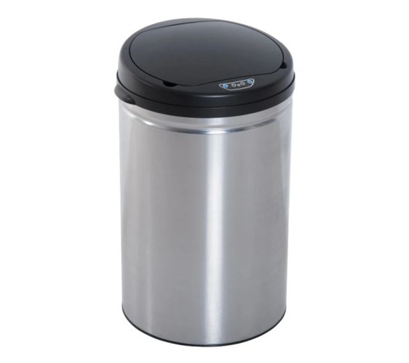Poubelle Automatique à Capteur Infrarouge 30 L Ronde, En Acier Inoxydable, Noir
