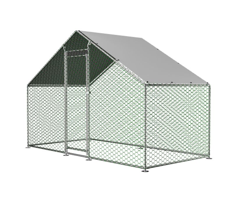 Enclos Poulailler En Métal Galvanisé 3x1,5x2 M Avec Bâche Pe Étanche Uv Et Serrure, Argent