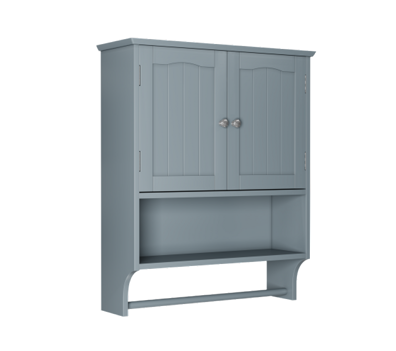 Armoire Murale De Salle De Bain Avec Porte-serviettes, 2 Portes Et Étagères Ouvertes