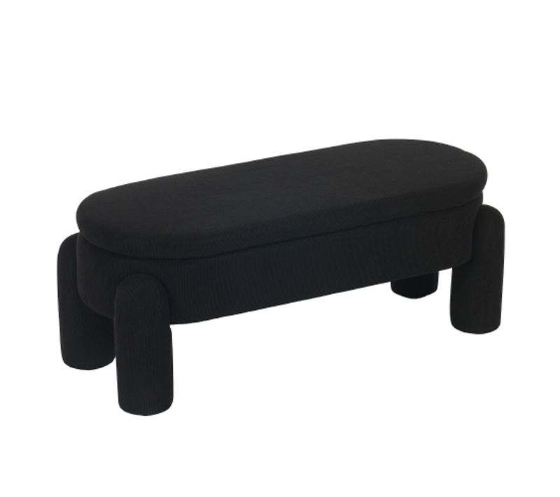 Banc De Rangement Avec Espace De Rangement, Tissu Chenille, Structure En Bois Massif, Noir