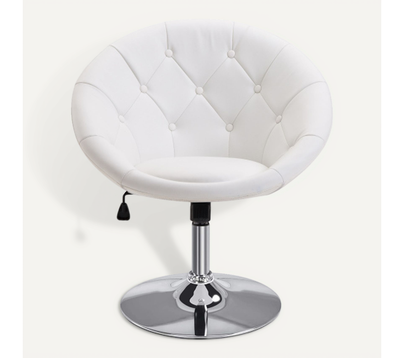 Tabouret De Bureau Pivotant En Simili, Réglable En Hauteur, Base En Acier, Blanc