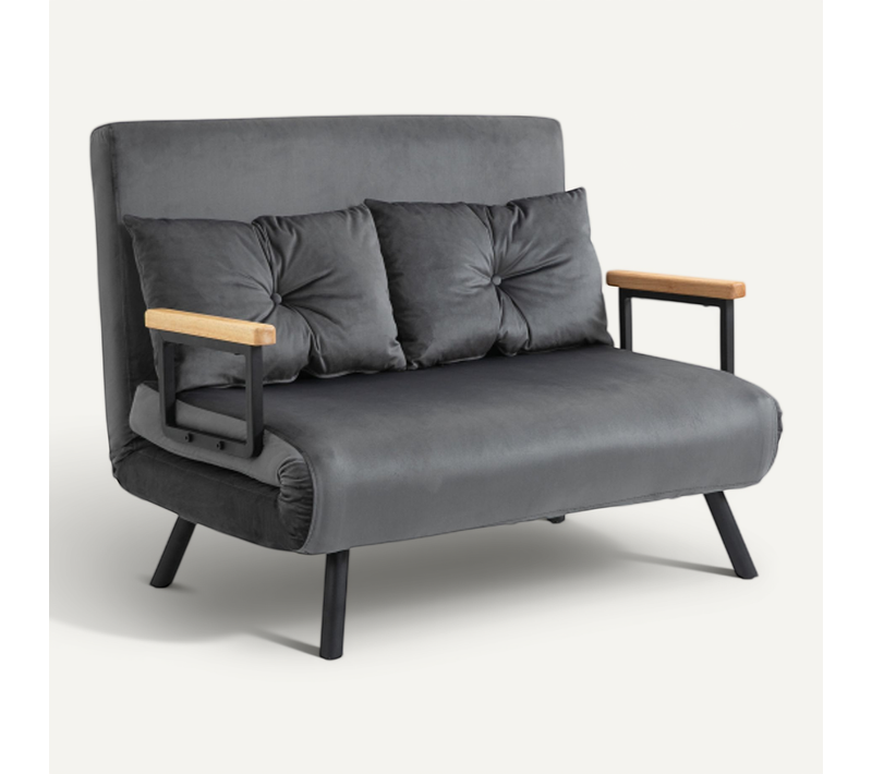 Fauteuil Convertible 1 Place, Dossier Réglable 5 Positions, 2 Coussins, Gris Foncé