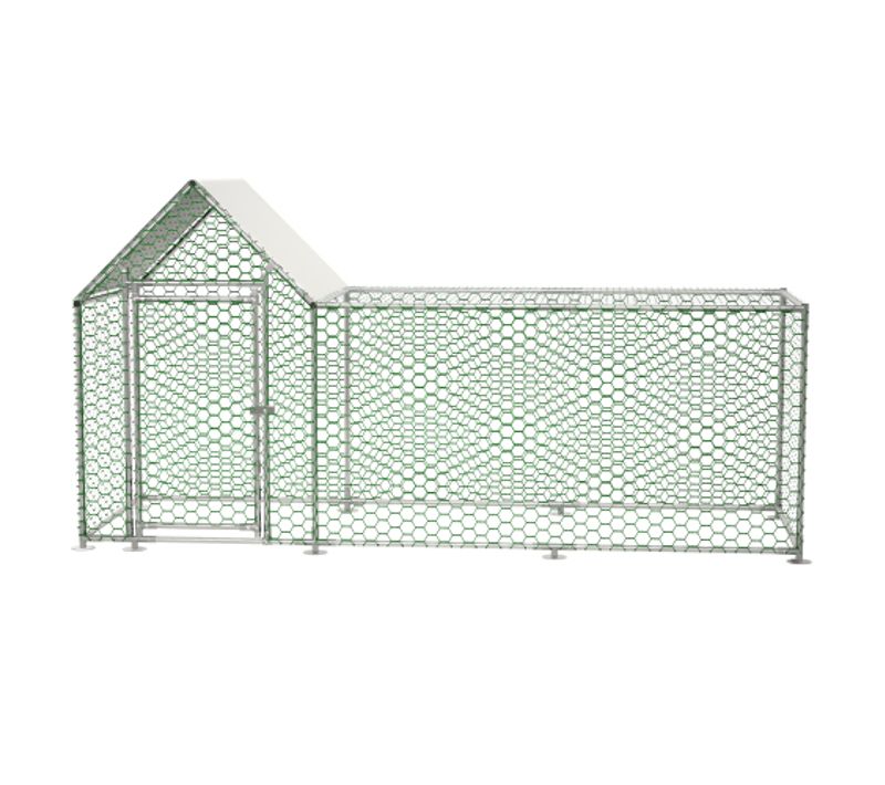 Enclos Poulailler En Métal Galvanisé 3x1x1,5 M Avec Bâche Pe Imperméable Et Serrure, Argent