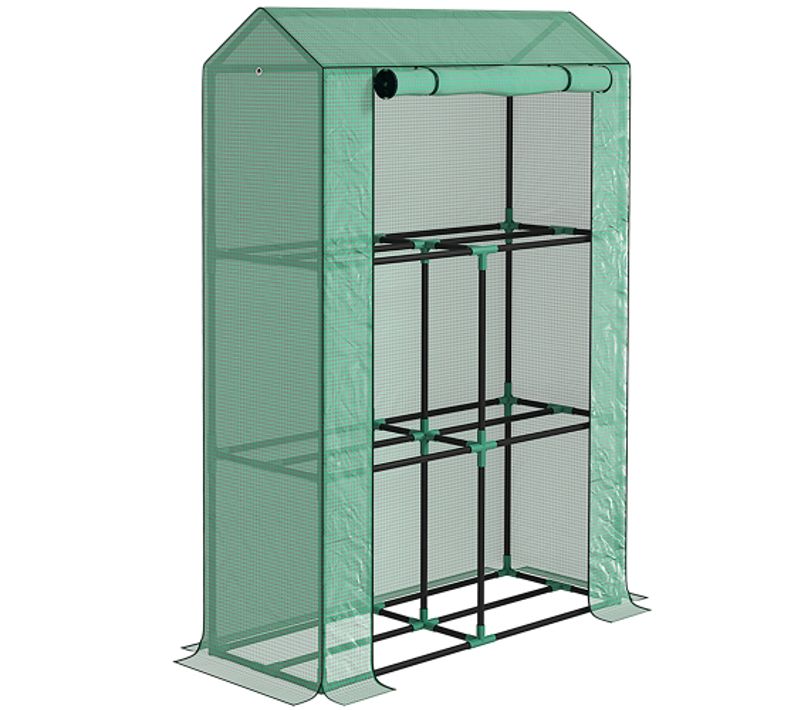 Serre De Balcon 100x40x150 Cm En Acier Avec 3 Étagères Et Porte Enroulable, Verte