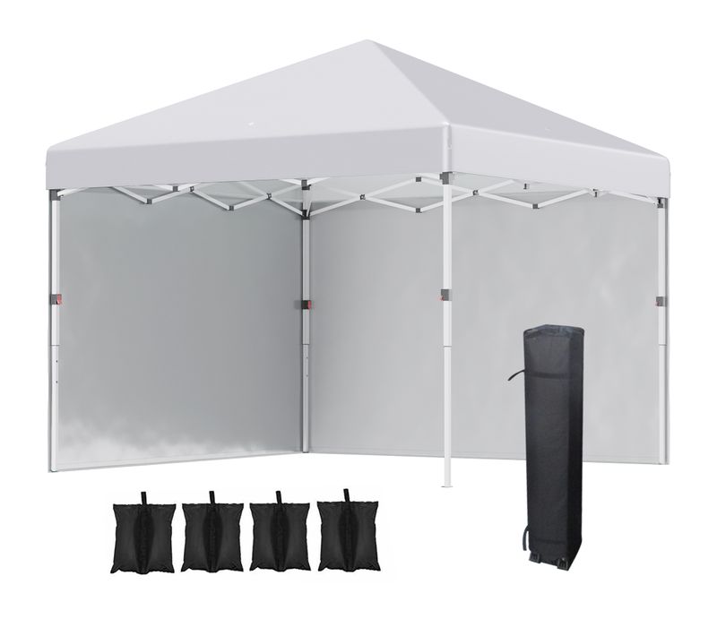 Pavillon Pliant Pop-up En Acier Blanc 3x3 M, 2 Parois, Hauteur Réglable 268-288 Cm