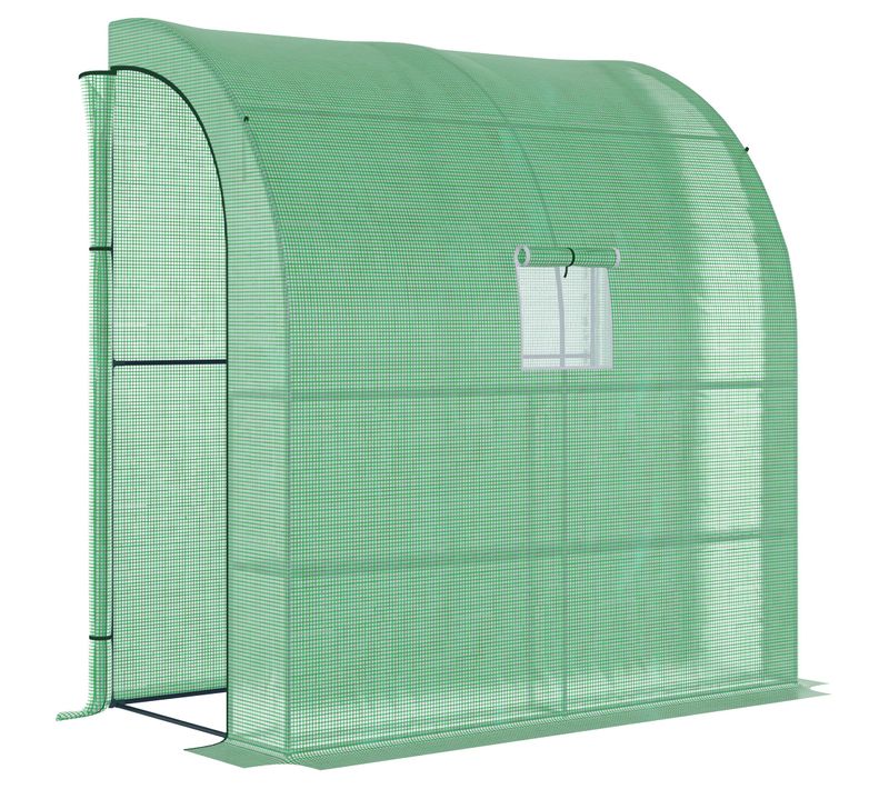 Serre Adossée 200x100x215 Cm Pe Anti-uv, 2 Portes Zippées, Cadre Acier, Verte