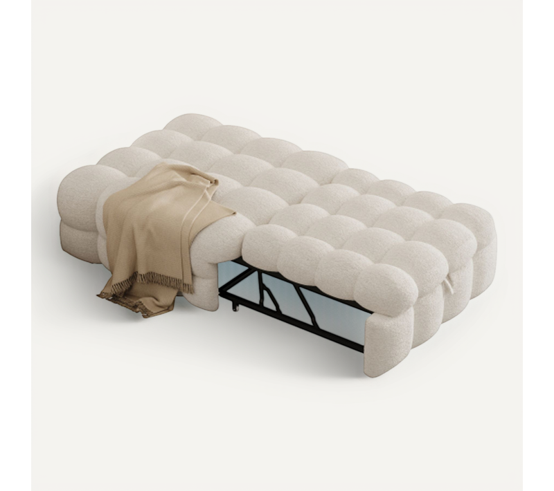 Canapé convertible, Transformable En lit, En Tissu Teddy, Beige