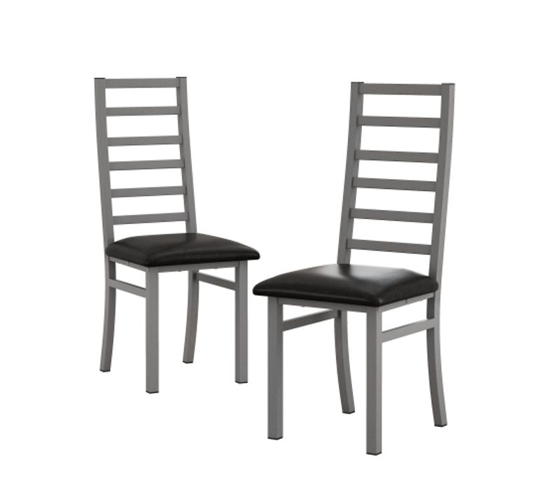 Lot De 2 Chaises De Salle à Manger, Dossier Haut Rembourré, Sans Accoudoirs, Piètement Acier, Gris