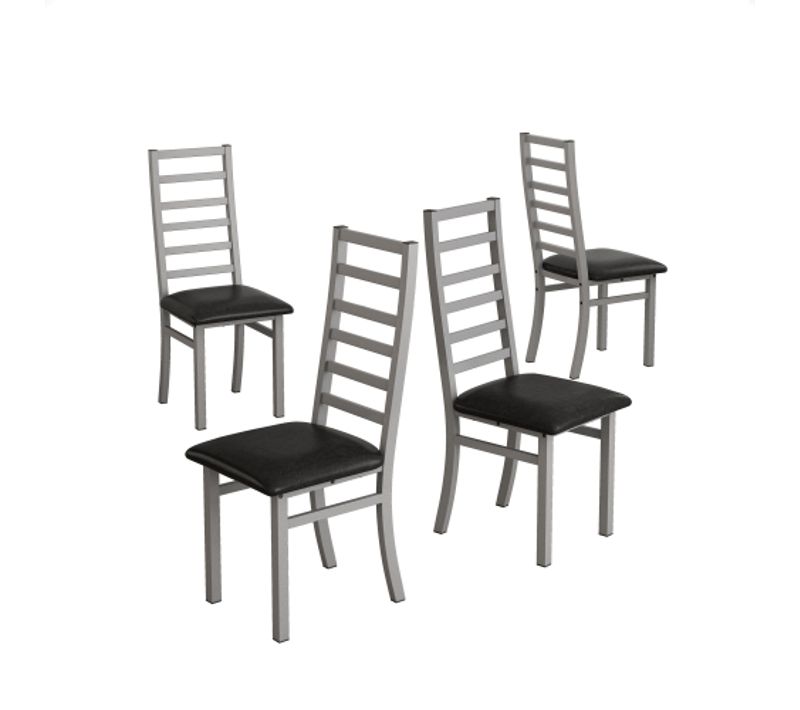 Lot De 4 Chaises De Salle à Manger, Dossier Haut, Sans Accoudoirs, Simili Cuir Et Métal, Gris