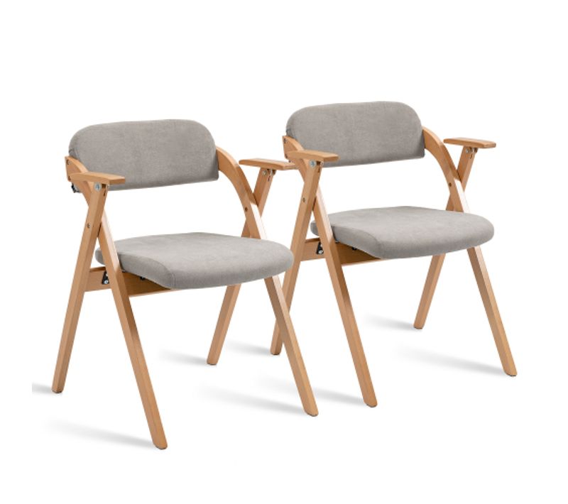Lot De 2 Chaises De Salle à Manger Pliantes Avec Accoudoirs, Assise Rembourrée, En Bois, Gris