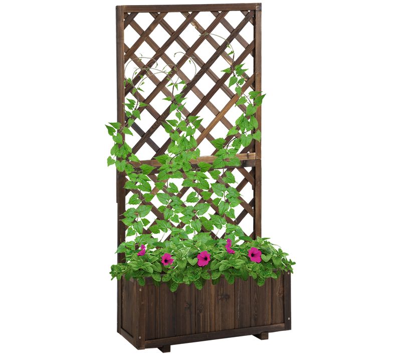 Jardinière Surélevée Avec Treillis En Bois Massif Marron 72,5x31,5x149,5 Cm