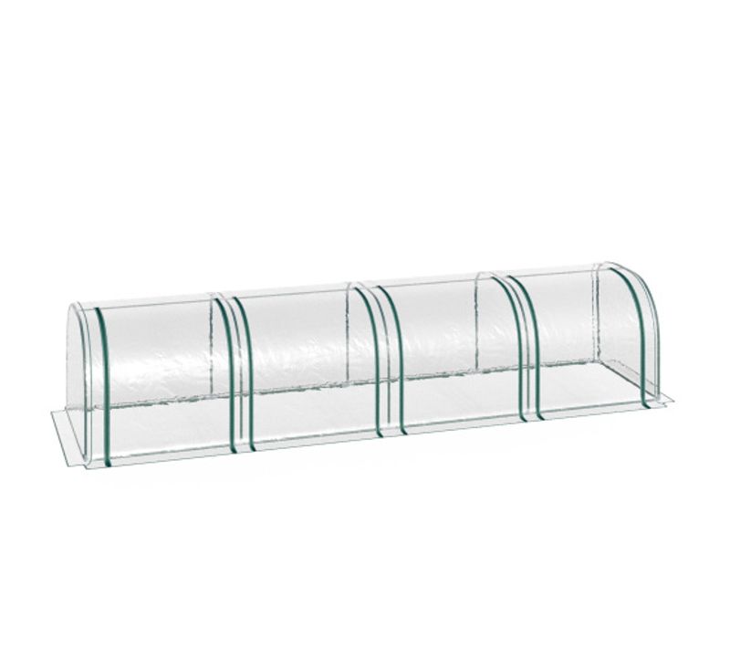 Serre Tunnel De Jardin Transparente Pvc 395x100x80 Cm, 4 Fenêtres Zippées, Cadre Acier