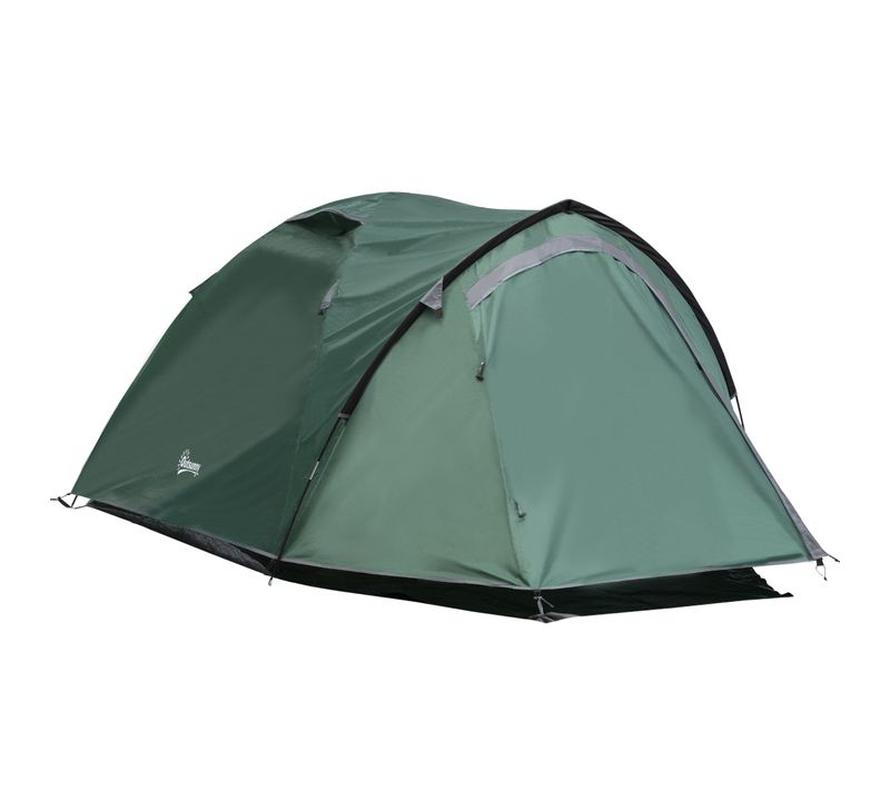 Tente De Camping 2-3 Personnes 190t Avec Auvent, Arceaux Fibre De Verre, Grise 325x183x130 Cm