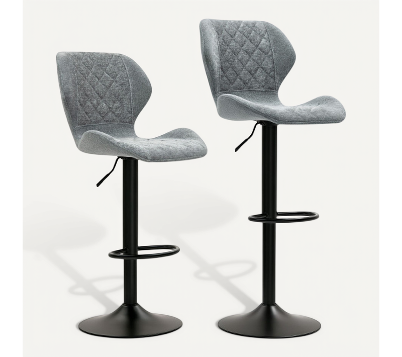 Lot De 2 Tabourets De Bar Réglables En Polyester, Dossier Incurvé, Pivotants, Gris Foncé