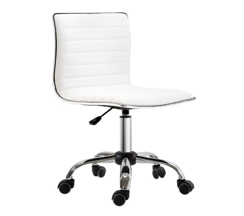 Tabouret De Bureau Réglable En Hauteur, Avec Dossier Et Roulettes, Blanc