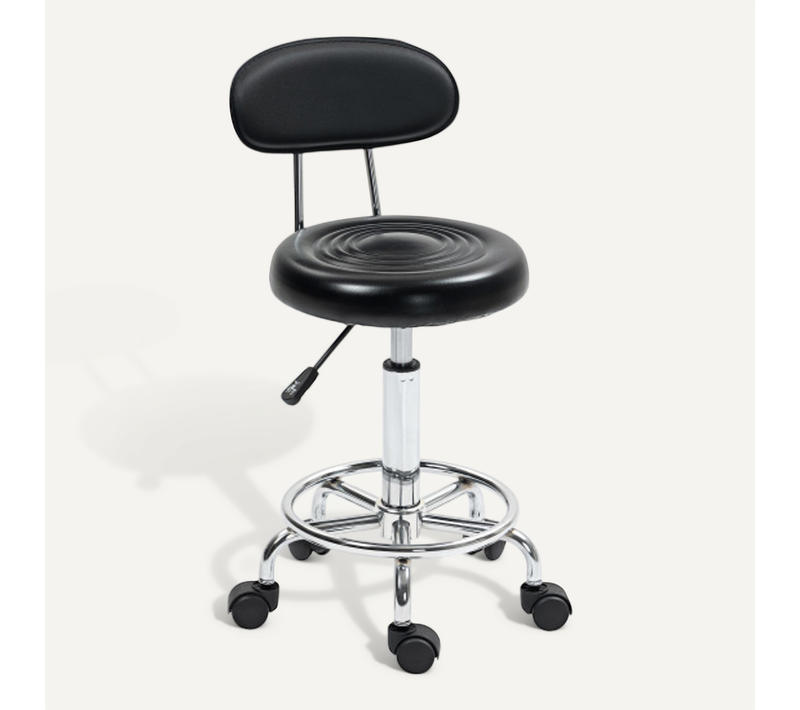 Tabouret De Bureau à Roulettes Réglable En Hauteur, Dossier Et Repose-pieds, Noir