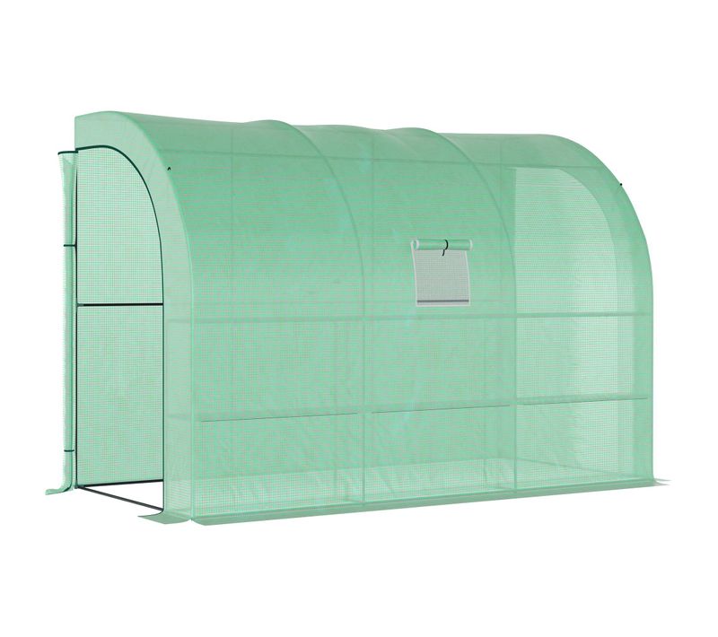 Serre De Jardin Adossée 300x150x213 Cm Avec 6 Étagères, Porte Zippée Et Fenêtre, Verte