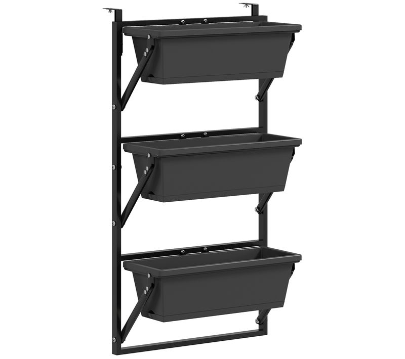 Jardinière Verticale 3 Niveaux 56x42x100 Cm En Acier Et Plastique, Gris Foncé