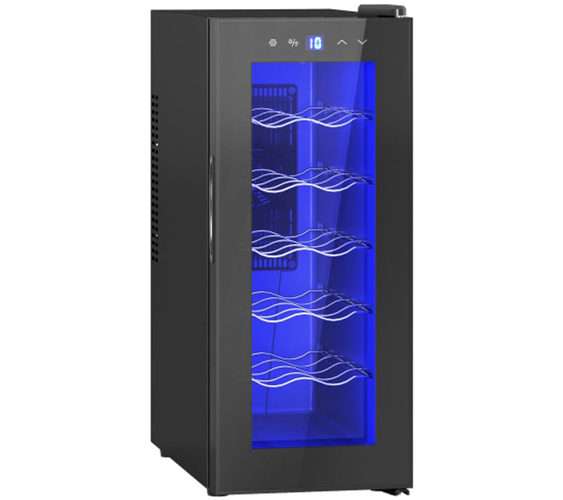 Cave à Vin Pour 12 Bouteilles, 30 L, 8-18 °c, Porte Vitrée, Éclairage LED,  Écran Tactile, Noir