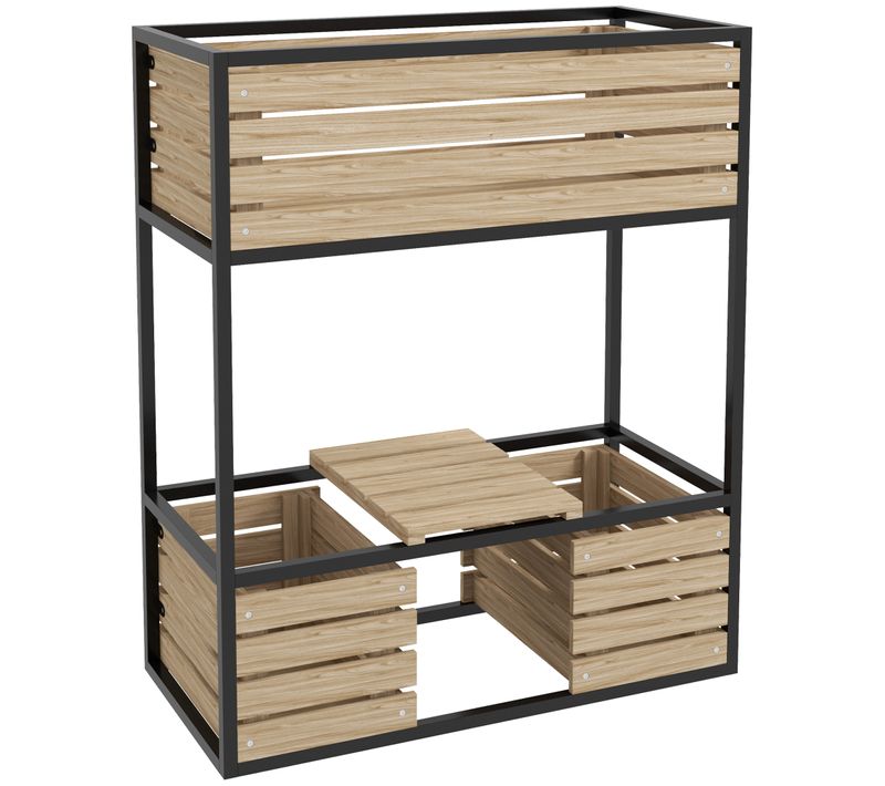 Carré Potager Surélevé 2 Niveaux En Bois Et Acier 83x39x100 Cm Brun Avec Étagère