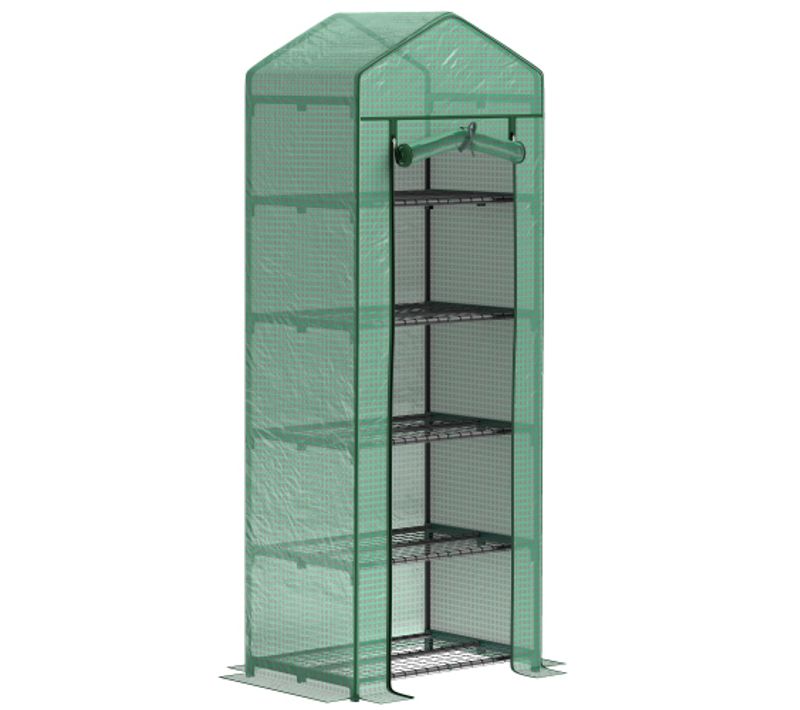 Serre De Balcon 5 Étagères Avec Porte Enroulable, 69x49x193 Cm, Housse Transparente, Vert