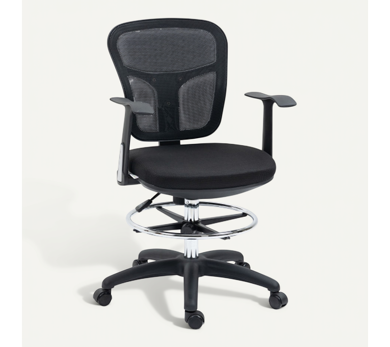 Chaise Dactylo Ergonomique Avec Repose-pieds, Hauteur Réglable, Dossier Mesh, Noir