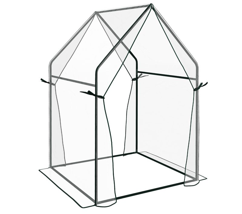 Mini Serre De Jardin 90x90x145 Cm En Pe Transparent, Structure Acier, Double Porte