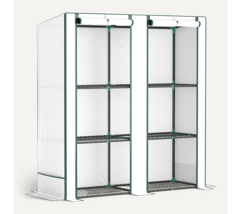 Serre De Balcon Acier Avec Bâche Uv, 3 Niveaux, 2 Portes Enroulables, 144x48x152 Cm, Blanc