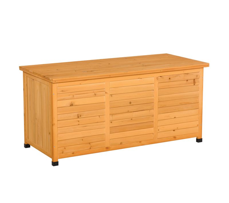 Coffre De Rangement De Jardin En Bois 127x56x60 Cm Jaune, Couvercle Ouvrant