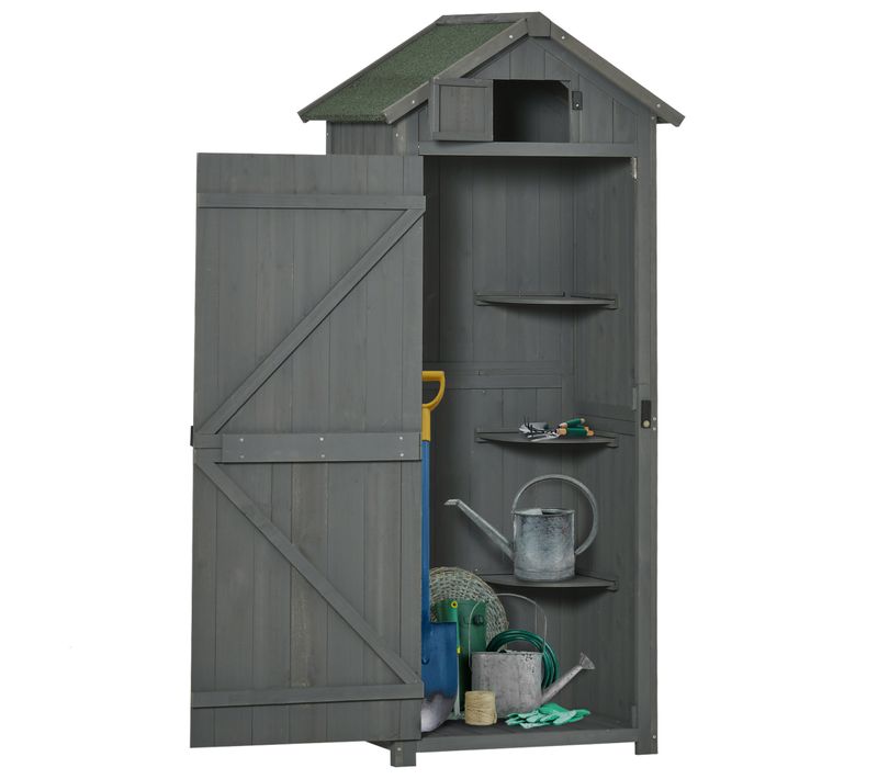 Armoire De Jardin 77x54,2 X179 Cm En Bois Gris, Toit Étanche, Fenêtre Et Étagères Amovibles