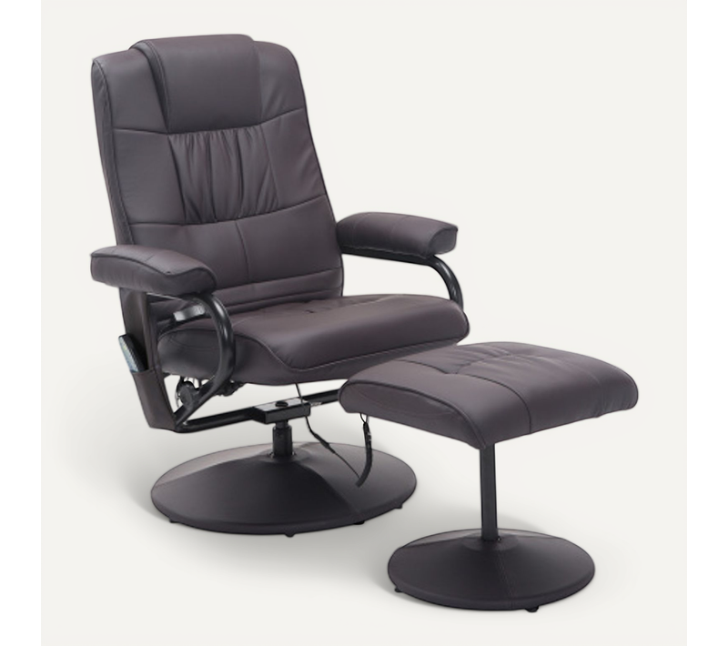 Fauteuil Relax Massant Pivotant Avec Repose-pieds, Dossier Inclinable, En Simili, Marron