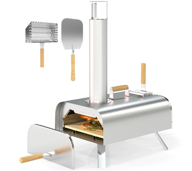 Four à Pizza Extérieur Au Bois Inox Avec Pierre 1 Cm, Pelle Et Pieds Pliables, 10,6 Kg