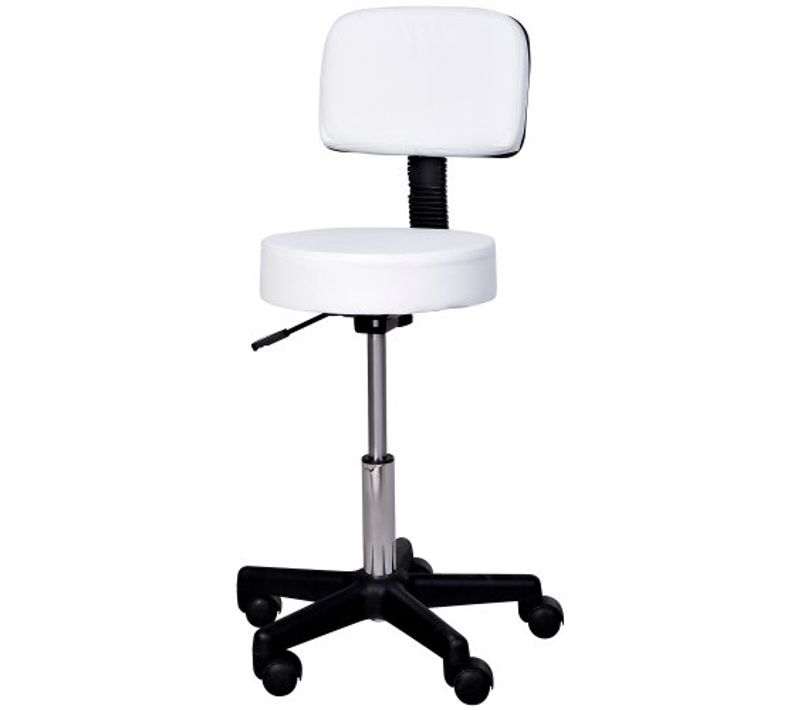 Tabouret De Bureau à Roulettes Réglable En Hauteur, Avec Dossier, Blanc