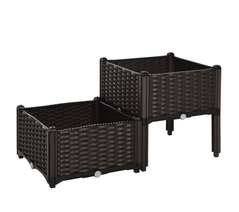 Carré Potager Surélevé Aspect Rotin Hdpe Marron 40x40x44 Cm Avec Trous De Drainage