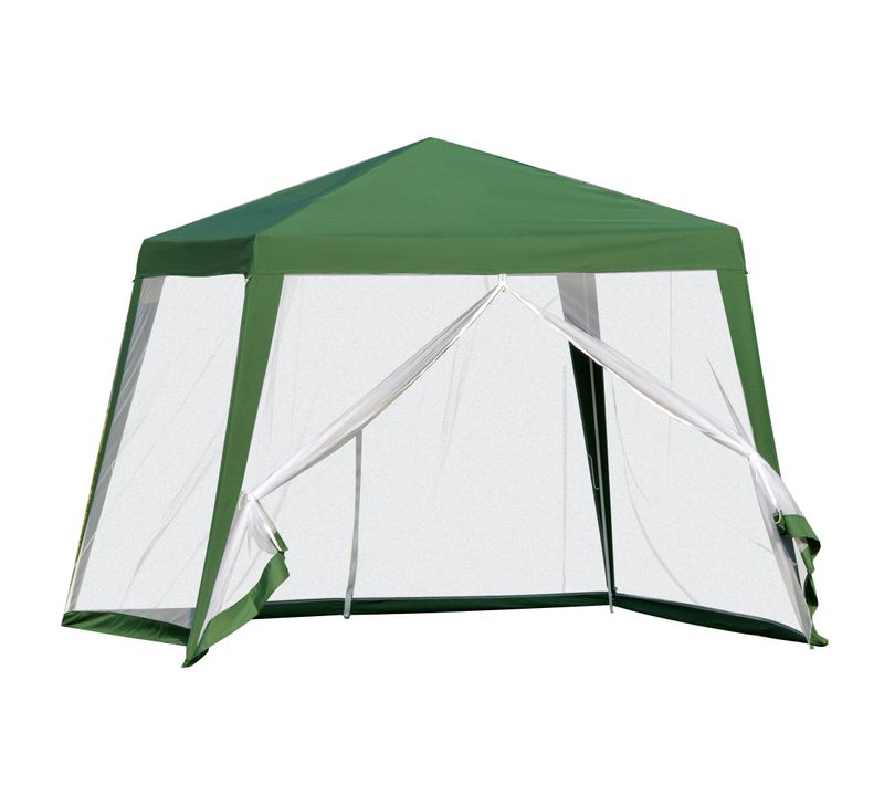 Pavillon De Jardin 3x3 M Vert Avec Moustiquaire, Toit En Polyester Déperlant, Structure Acier