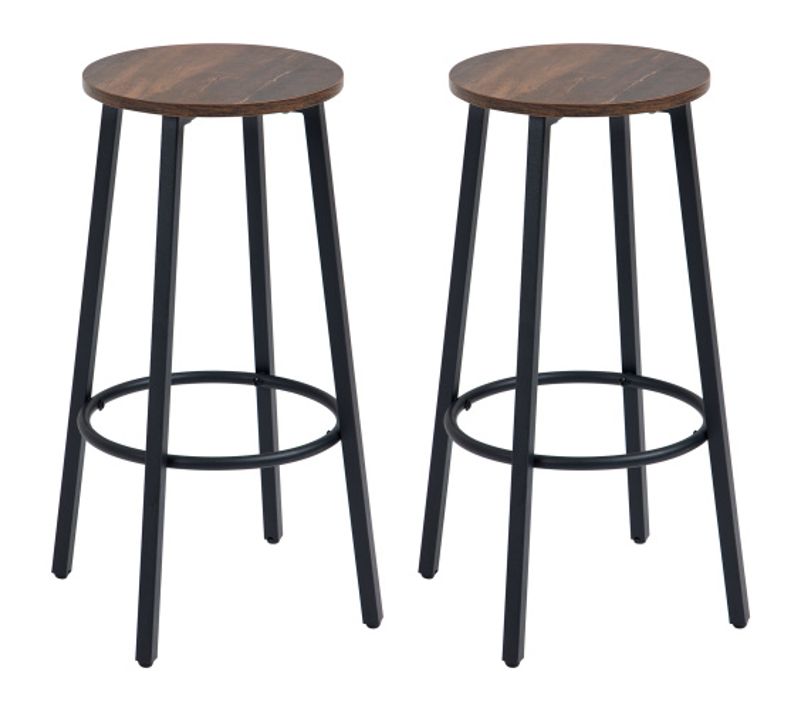 Lot De 2 Tabourets De Bar, Repose-pieds Rond, Cadre En Acier, Brun