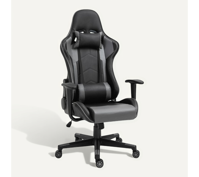 Chaise Gamer Ergonomique En Simili, Dossier Inclinable 160°, Réglable En Hauteur, Noir